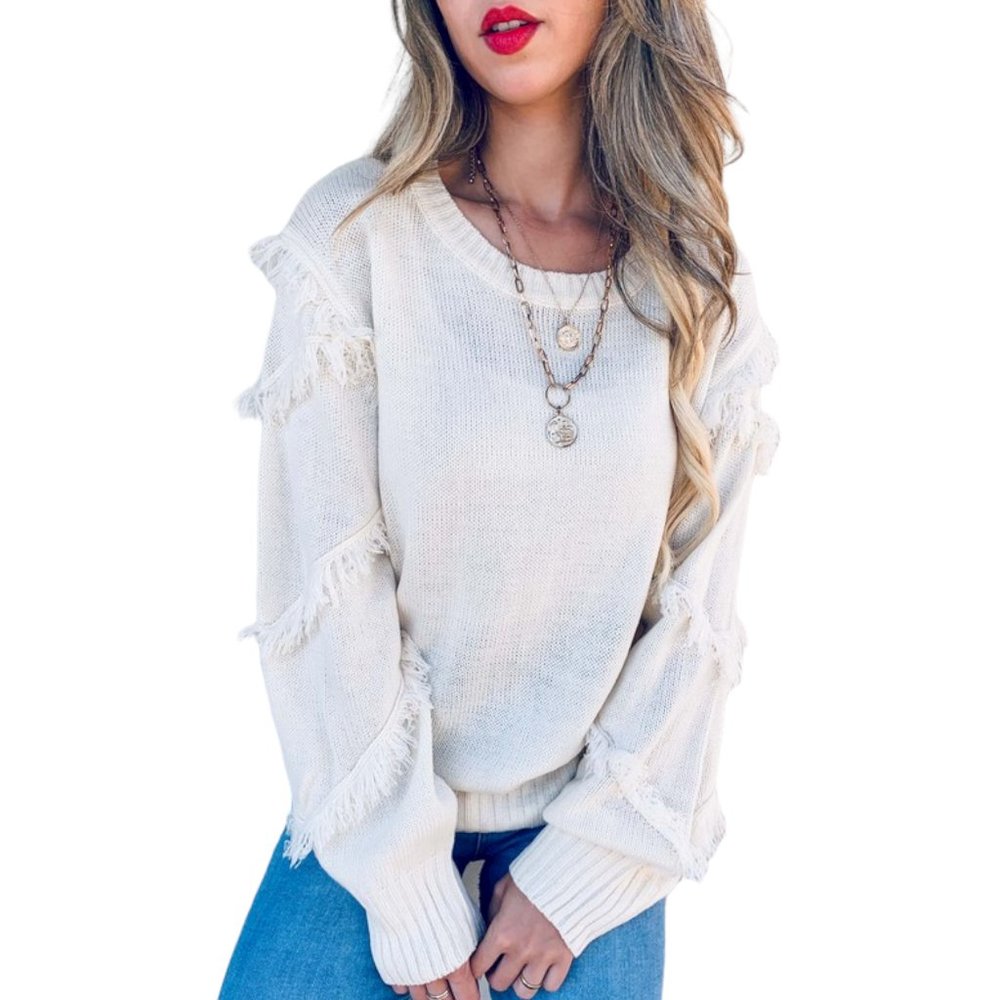 Amoli Fringe Sleeve Detail Sweater
